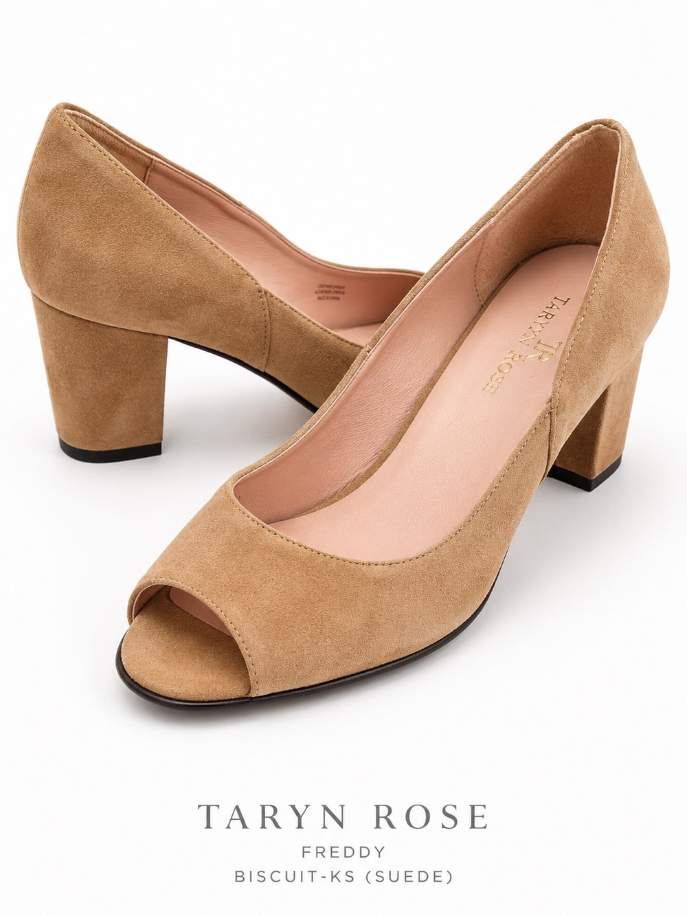 Taryn Rose Freddy Biscuit Suede Peep Toe Block Heel Pumps Size 8.5 NIB